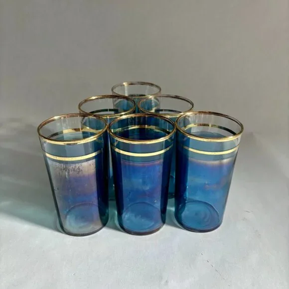 Vintage Iridescent Macbeth Evans Corning Upright Ball Pitcher & Glasses Set - Picture 12 of 14